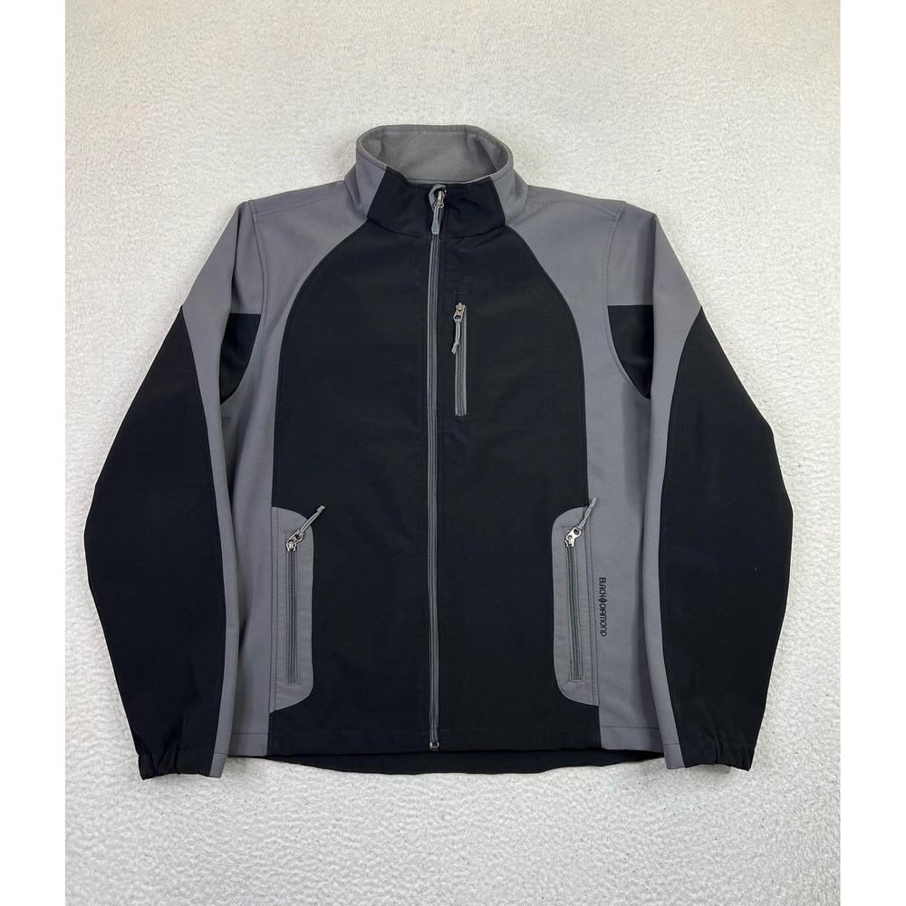 Black Diamond Jacket Mens Medium Black Gray Softshell Full Zip Fleece Lined